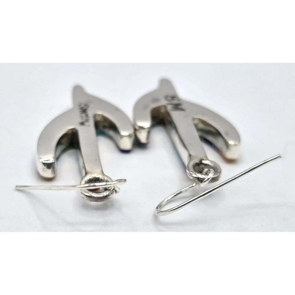 Multi-Gemstone Cacti Earrings Sterling Silver Inlays 0.94" Handmade Signed NEW - Picture 9 of 13